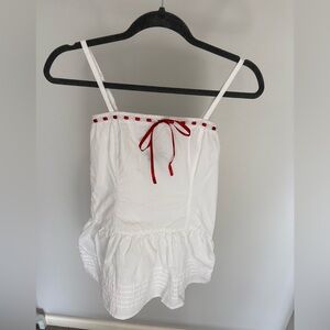 White Peplum dress with Red Accents